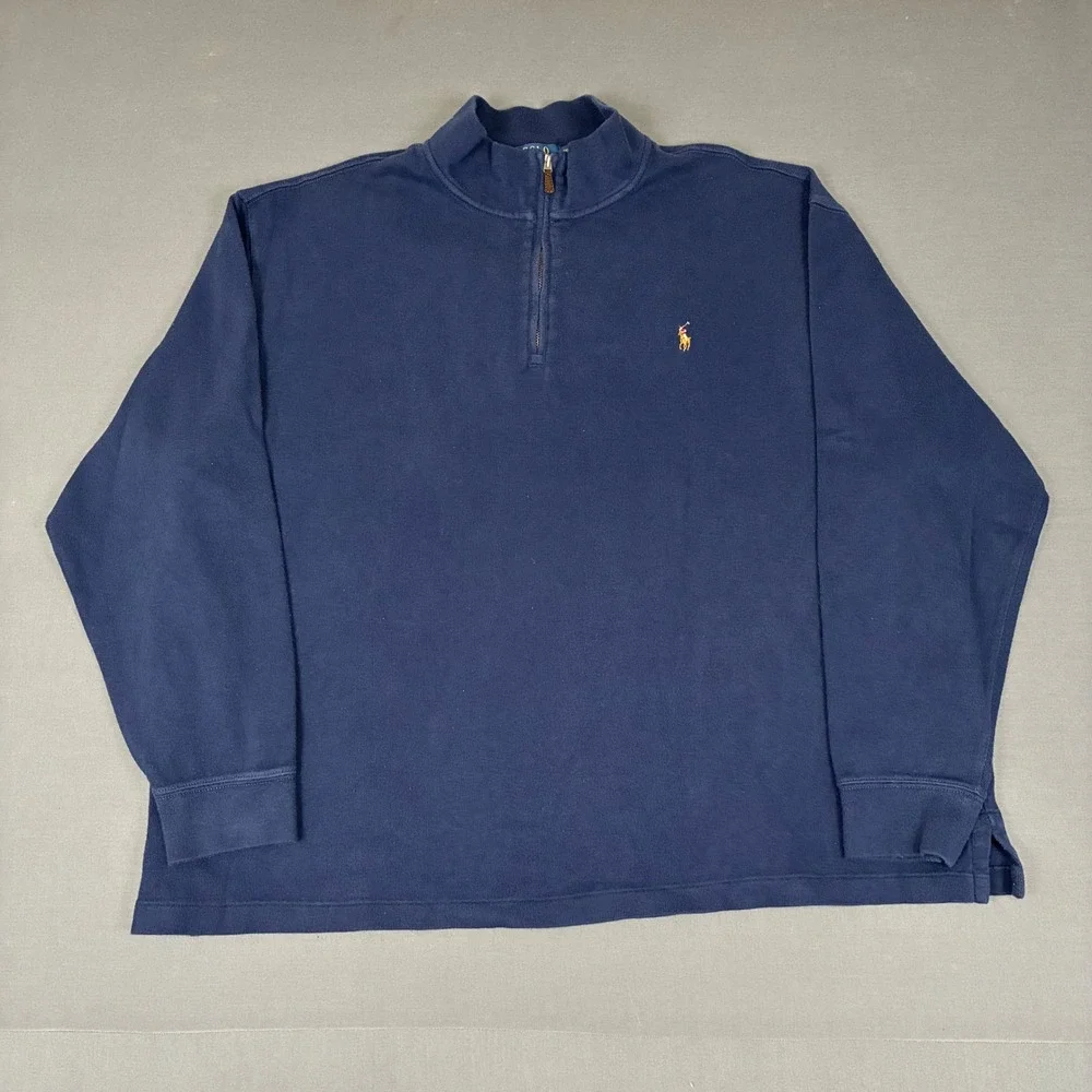 Polo Ralph Lauren Estate Rib Quarter Zip Sweater Men's 2XB Navy Blue Flesh Pony